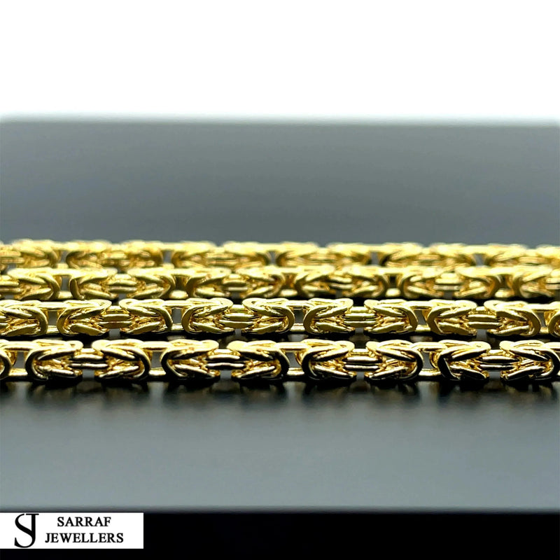 14ct Yellow Gold Byzantine Bali Link Bracelet Plain Design UK Hallmarked | Shop Online Sarraf Jewellers UK - Sarraf Jewellers
