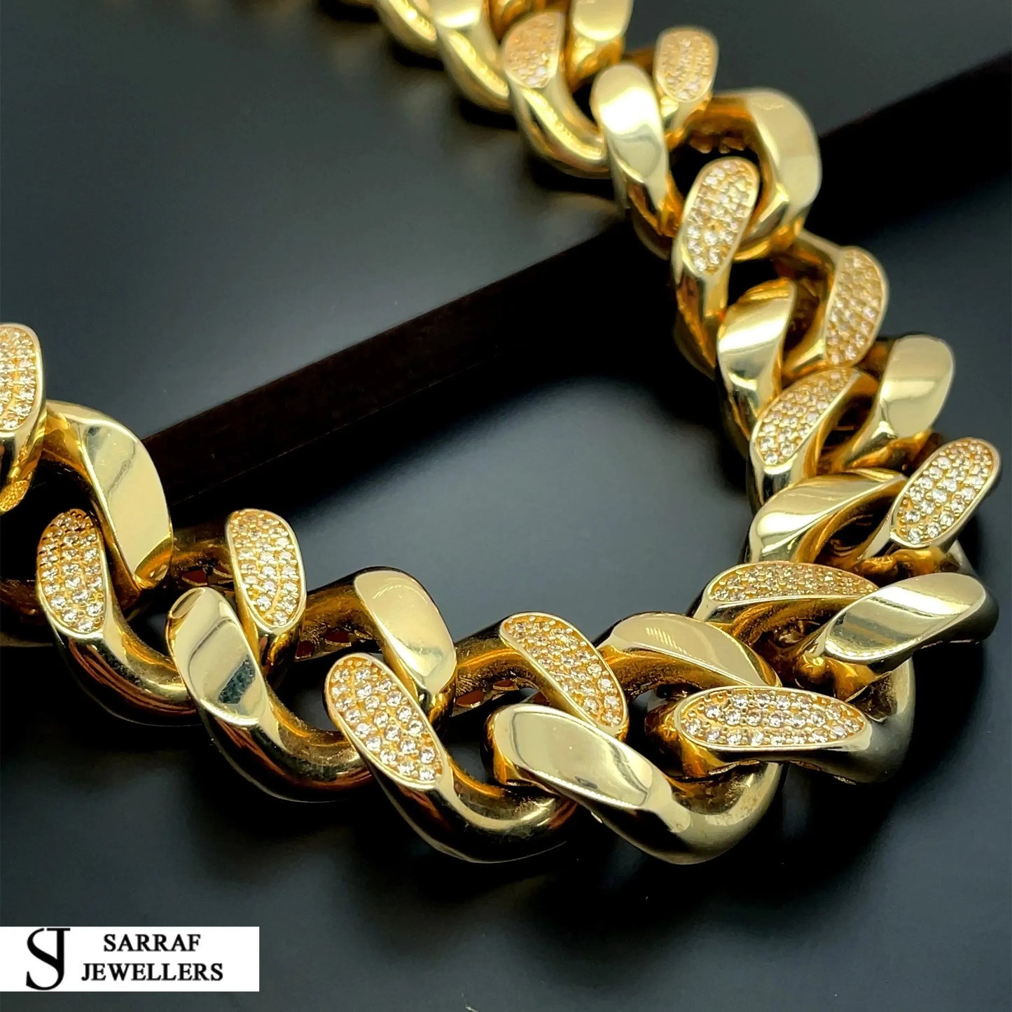 14ct-yellow-gold-cz-simulated-diamond-heavy-cuban-curb-chain-22-or-shop-online-sarraf-jewellers-uk-1 - Sarraf Jewellers