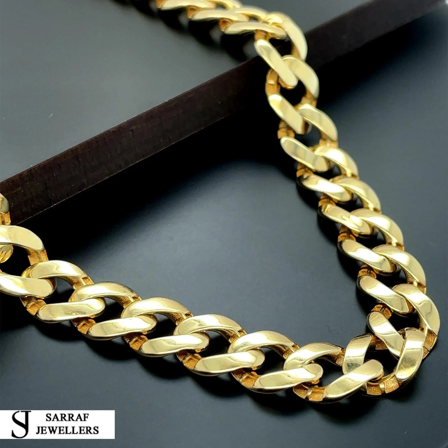 14ct-yellow-gold-simulated-diamond-cz-heavy-men-s-curb-chain-24-or-shop-online-sarraf-jewellers-uk-1 - Sarraf Jewellers