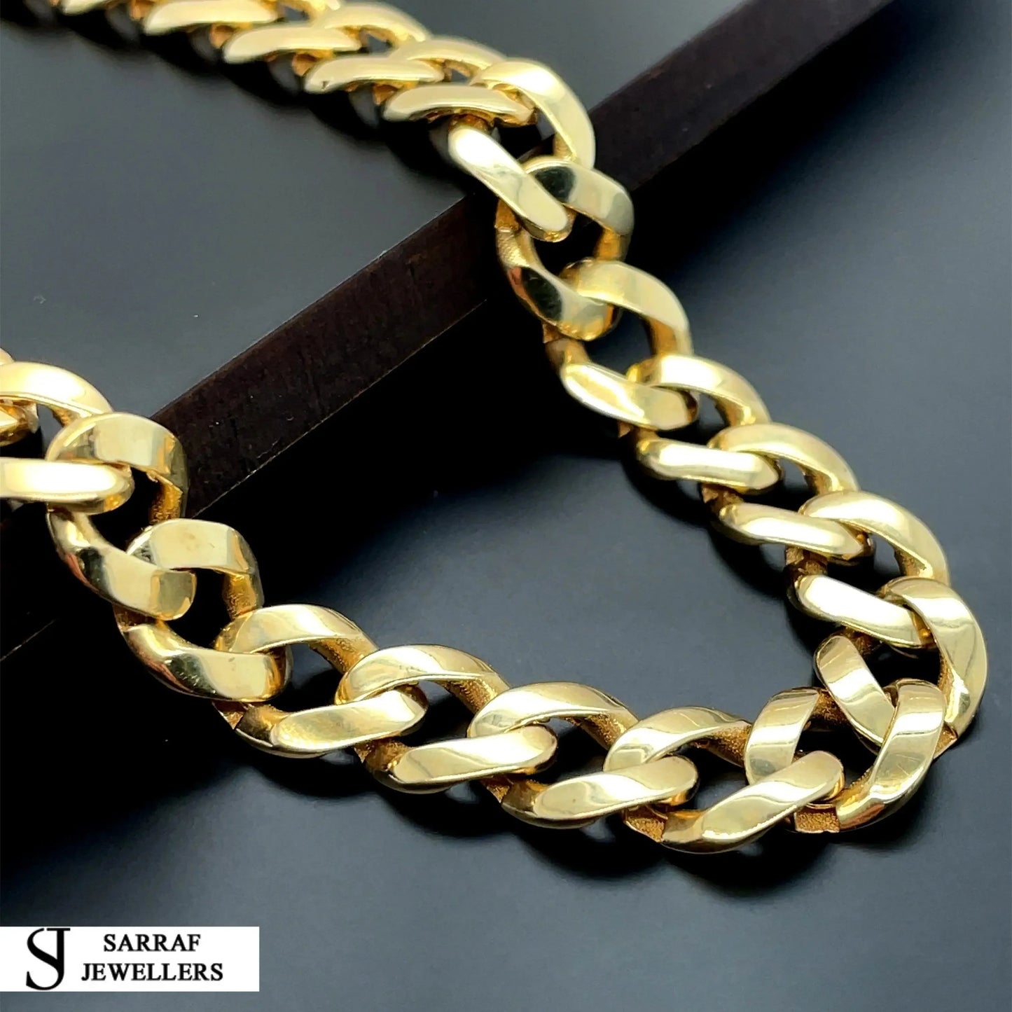 14ct-yellow-gold-simulated-diamond-cz-heavy-men-s-curb-chain-24-or-shop-online-sarraf-jewellers-uk-2 - Sarraf Jewellers
