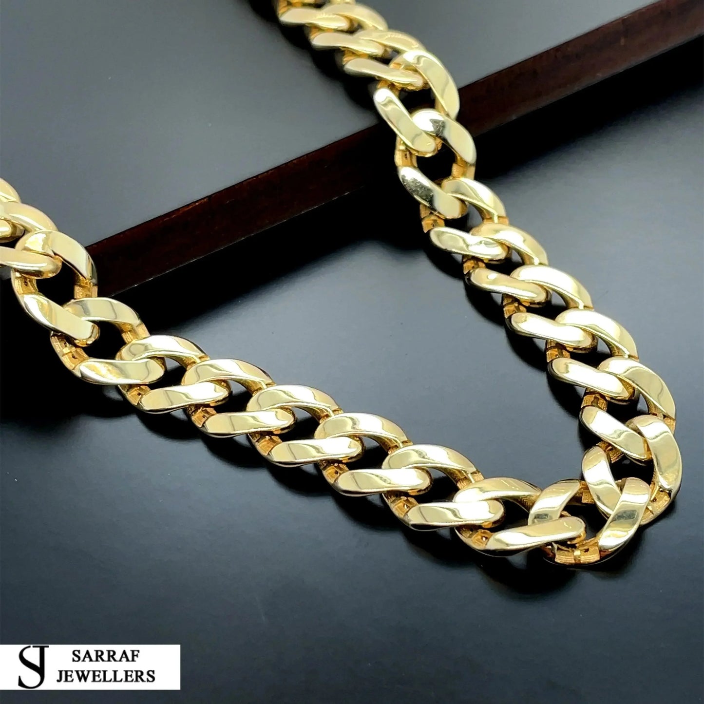 14ct-yellow-gold-simulated-diamond-cz-men-s-curb-chain-28-or-shop-online-sarraf-jewellers-uk-2 - Sarraf Jewellers