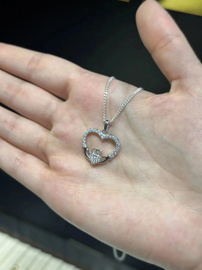 Silver HEART CLADDAGH PENDANT 925 Sterling Silver Rhodium Plated Design UK Hallmarked | Shop Online Sarraf Jewellers UK