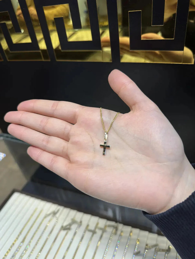 9ct Yellow Gold Small Flat Cross Pendant UK Hallmarked | Shop Online Sarraf Jewellers UK
