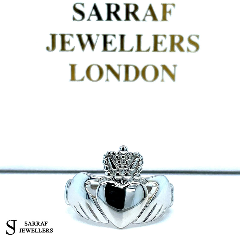 Ladies Irish Claddagh Rings 925 Sterling Silver Plain Design UK Hallmarked | Shop Online Sarraf Jewellers UK