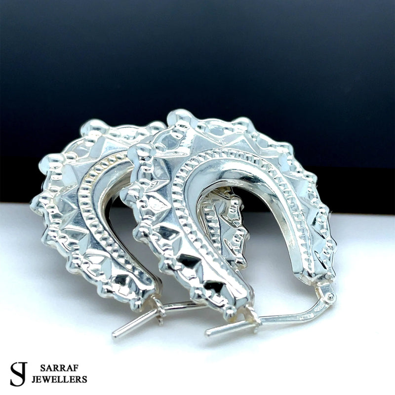 925 Sterling Silver Plain Creole Earring | Shop Online Sarraf Jewellers UK