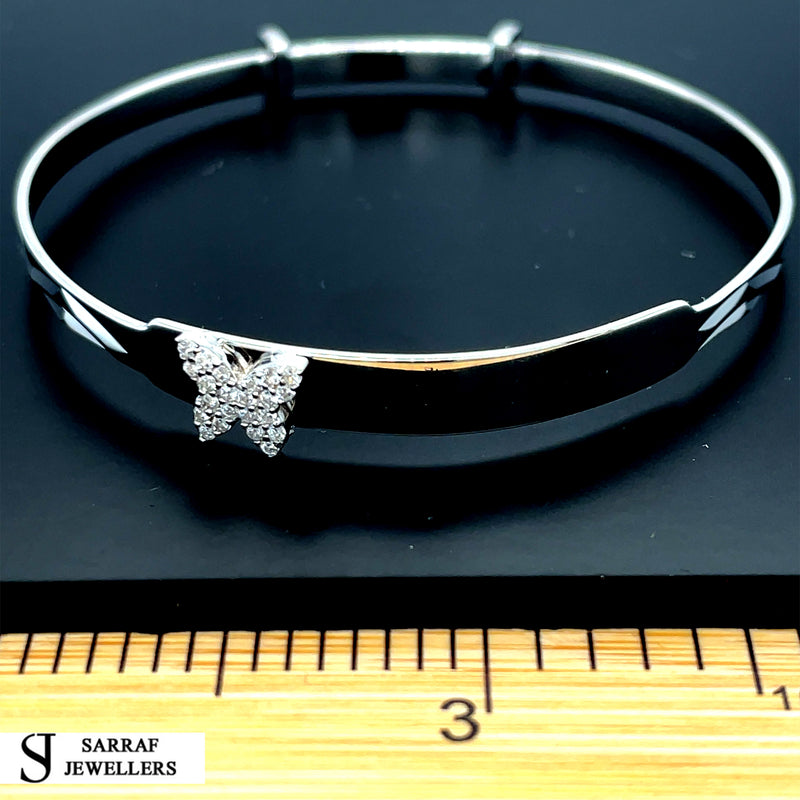 Silver CZ Baby Bangle Child Expandable SOLID Embossed Butterfly ZigZag Pattern*