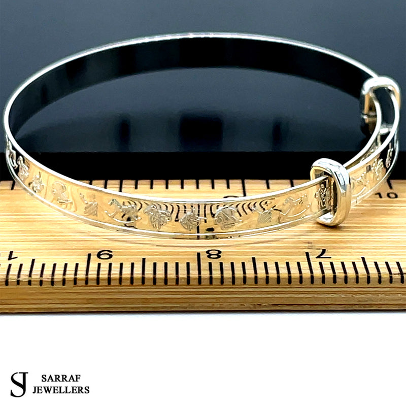 Silver Baby Bangle Child Expandable 925 SOLID Cute Embossed Symbols Pattern NEW*