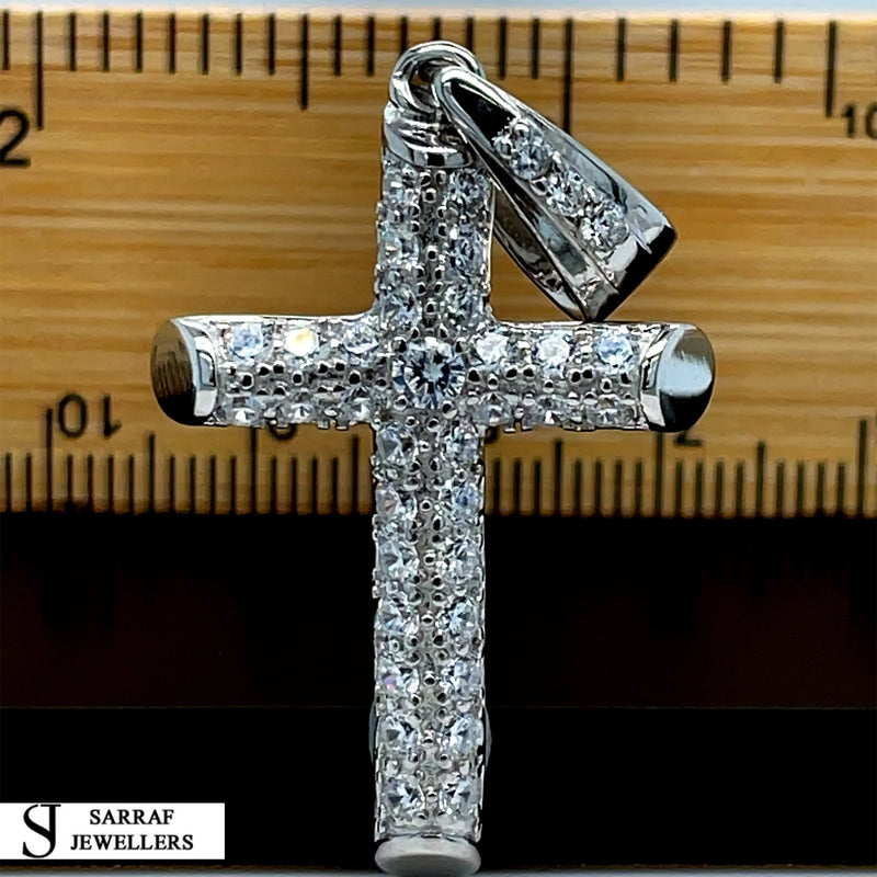 925 Sterling Silver CZ Cross Pendant – Small, Medium, Large Sizes | Shop Online Sarraf Jewellers UK