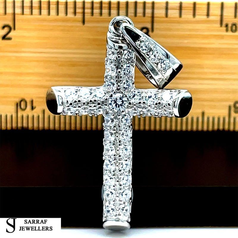925 Sterling Silver CZ Cross Pendant – Small, Medium, Large Sizes | Shop Online Sarraf Jewellers UK