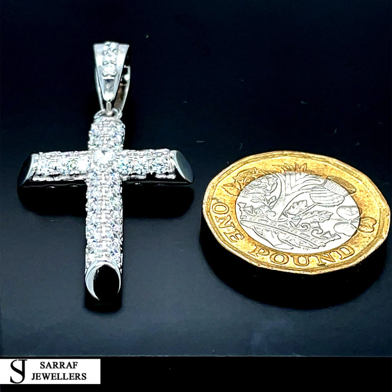 925 Sterling Silver CZ Cross Pendant – Small, Medium, Large Sizes | Shop Online Sarraf Jewellers UK