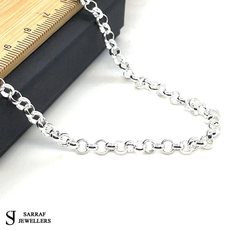 Silver Round Belcher Necklace Plain Light Design Chain UK Hallmarked - 4mm | Shop Online Sarraf Jewellers UK