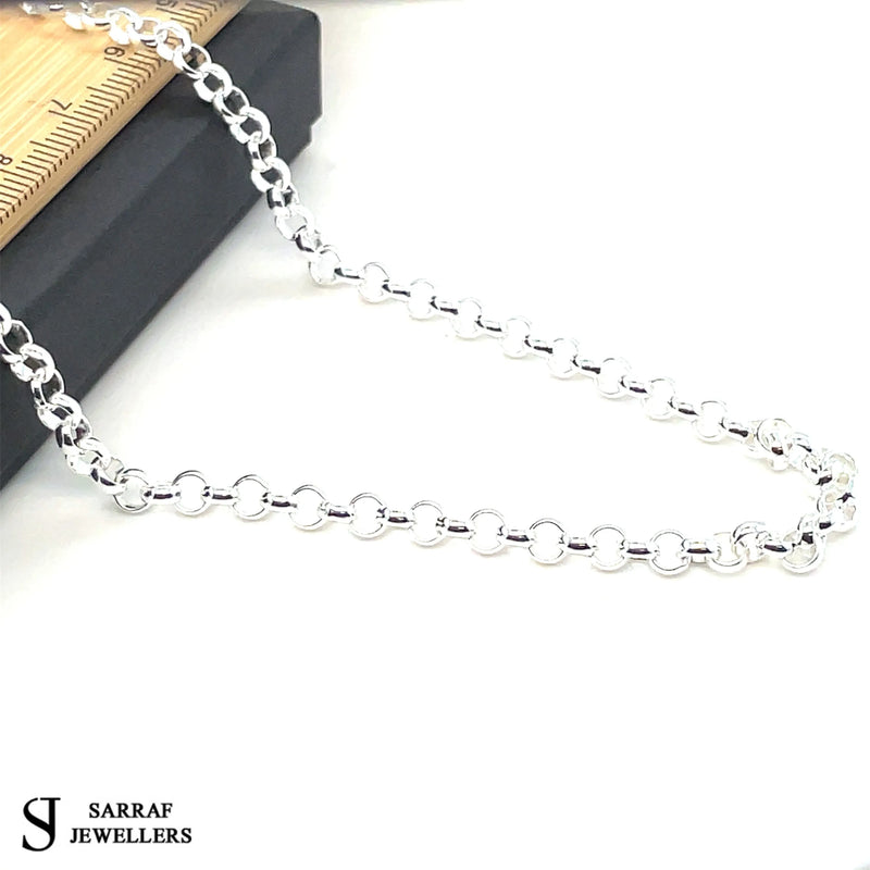 Silver Round Belcher Necklace Plain Light Design Chain UK Hallmarked - 4mm | Shop Online Sarraf Jewellers UK