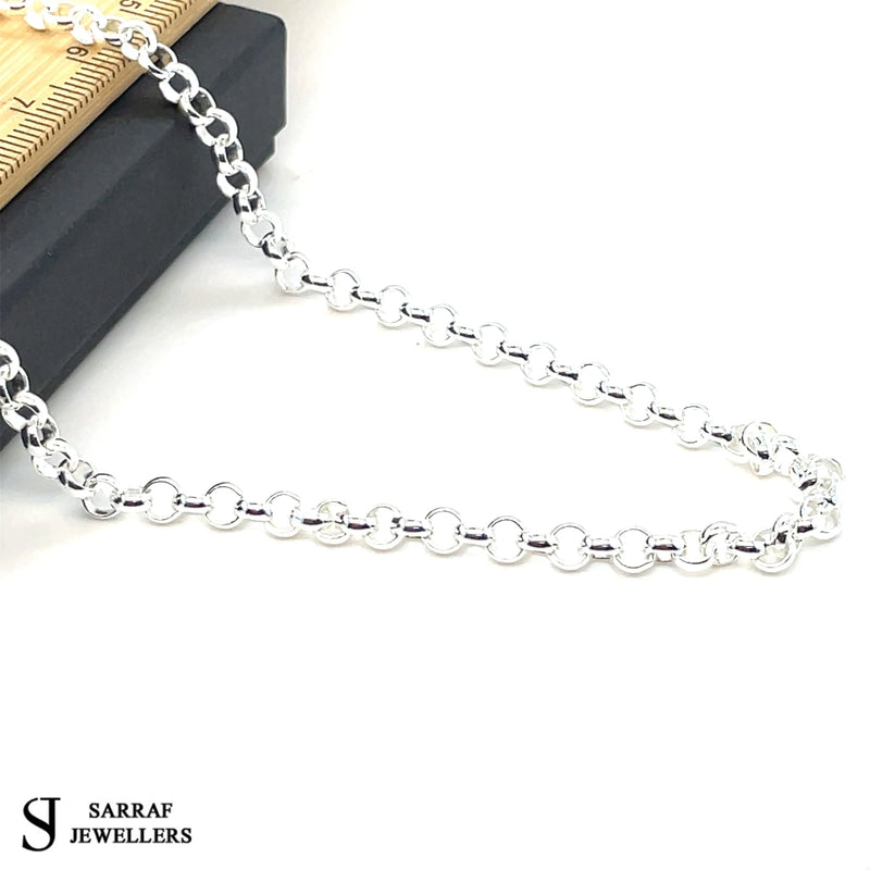 Silver Round Belcher Necklace Plain Light Design Chain UK Hallmarked - 4mm | Shop Online Sarraf Jewellers UK