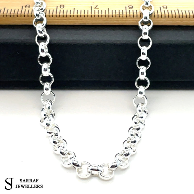 Silver Round Belcher Necklace Plain Light Design Chain UK Hallmarked - 4mm | Shop Online Sarraf Jewellers UK