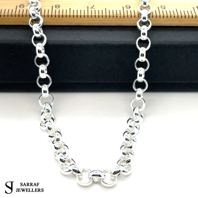 Silver Round Belcher Necklace Plain Light Design Chain UK Hallmarked - 4mm | Shop Online Sarraf Jewellers UK