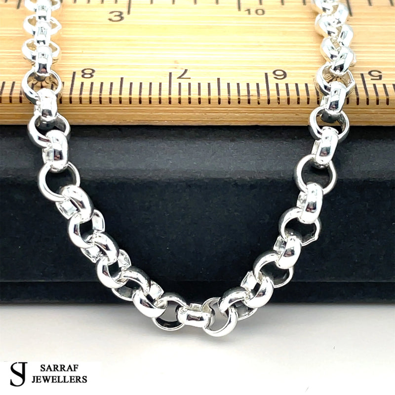 Silver Round Belcher Necklace Plain Light Design Chain UK Hallmarked - 4mm | Shop Online Sarraf Jewellers UK