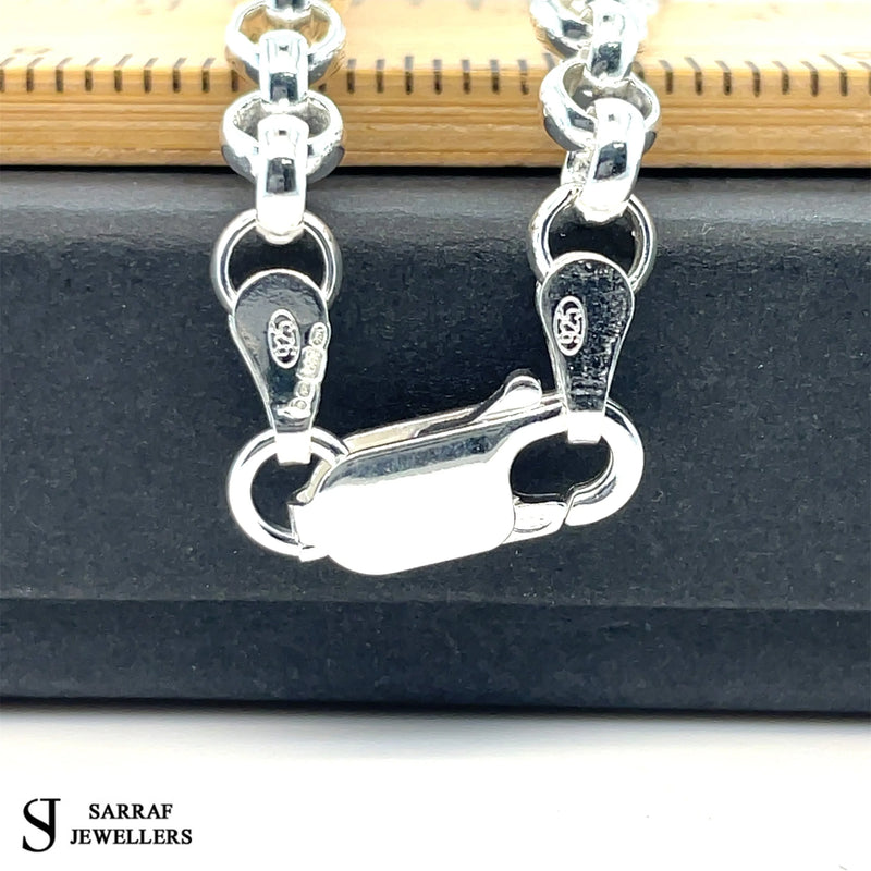 Silver Round Belcher Necklace Plain Light Design Chain UK Hallmarked - 4mm | Shop Online Sarraf Jewellers UK