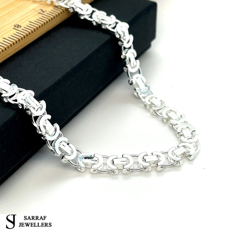 Silver Flat Byzantine Chain Plain Design Necklace UK Hallmarked - 5mm | Shop Online Sarraf Jewellers UK