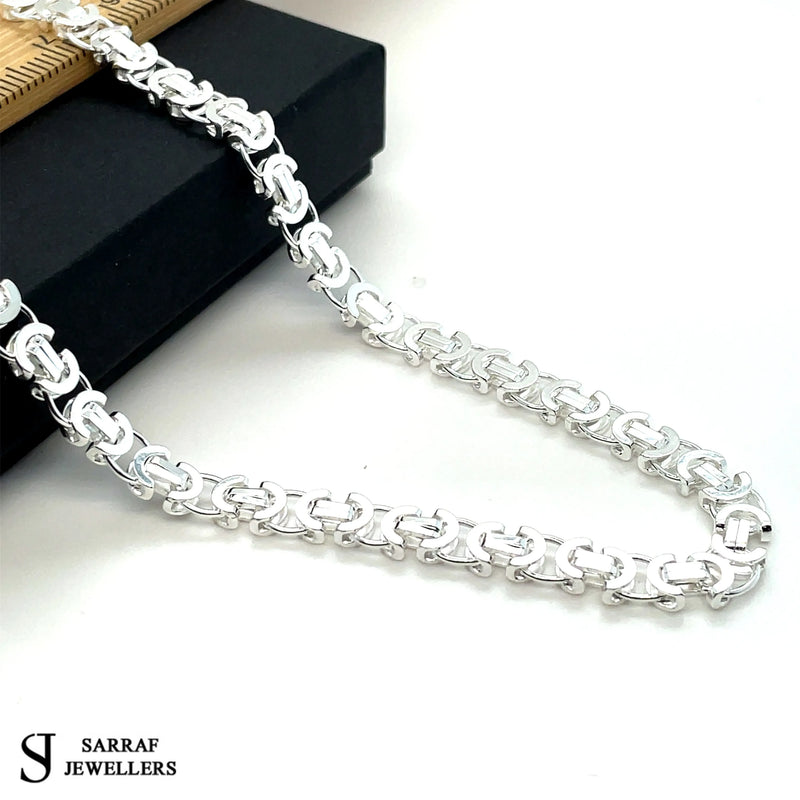 Silver Flat Byzantine Chain Plain Design Necklace UK Hallmarked - 5mm | Shop Online Sarraf Jewellers UK