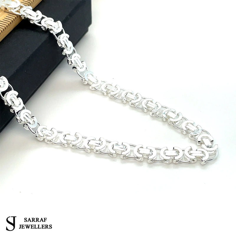 Silver Flat Byzantine Chain Plain Design Necklace UK Hallmarked - 5mm | Shop Online Sarraf Jewellers UK