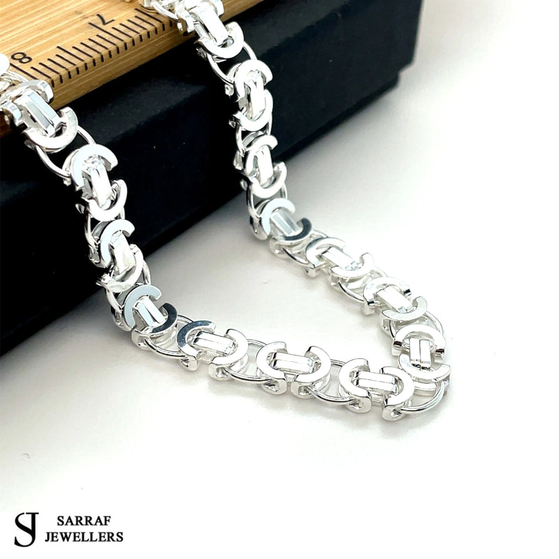 Silver Flat Byzantine Chain Plain Design Necklace UK Hallmarked - 5mm | Shop Online Sarraf Jewellers UK