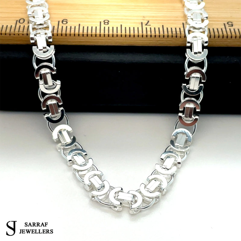 Silver Flat Byzantine Chain Plain Design Necklace UK Hallmarked - 5mm | Shop Online Sarraf Jewellers UK