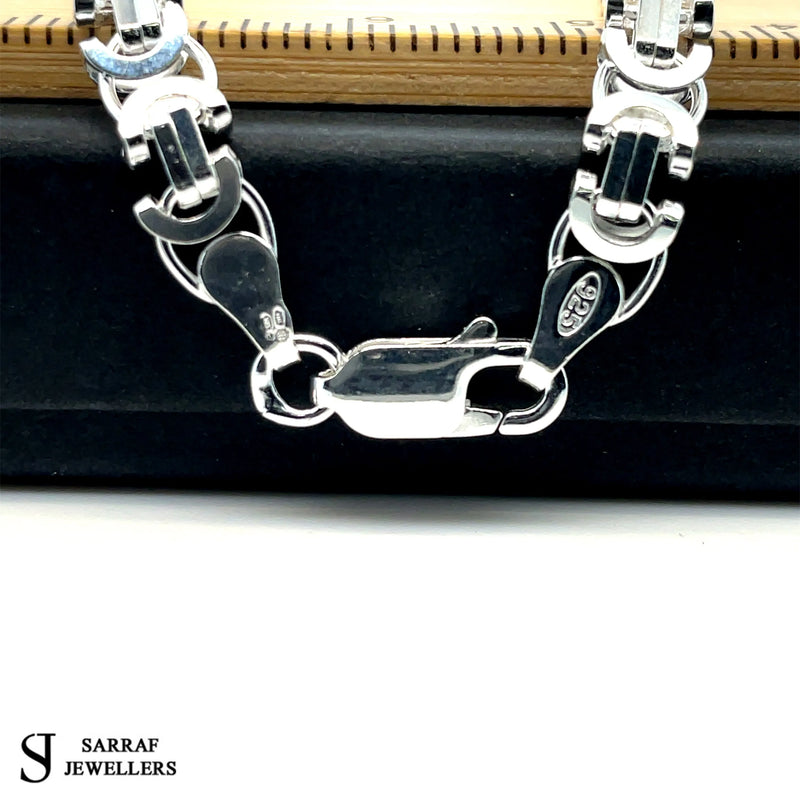 Silver Flat Byzantine Chain Plain Design Necklace UK Hallmarked - 5mm | Shop Online Sarraf Jewellers UK