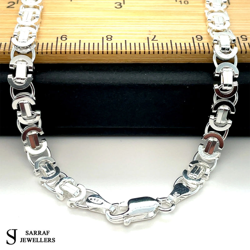 Silver Flat Byzantine Chain Plain Design Necklace UK Hallmarked - 5mm | Shop Online Sarraf Jewellers UK