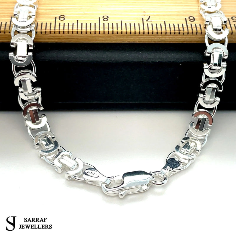 Silver Flat Byzantine Chain Plain Design Necklace UK Hallmarked - 5mm | Shop Online Sarraf Jewellers UK
