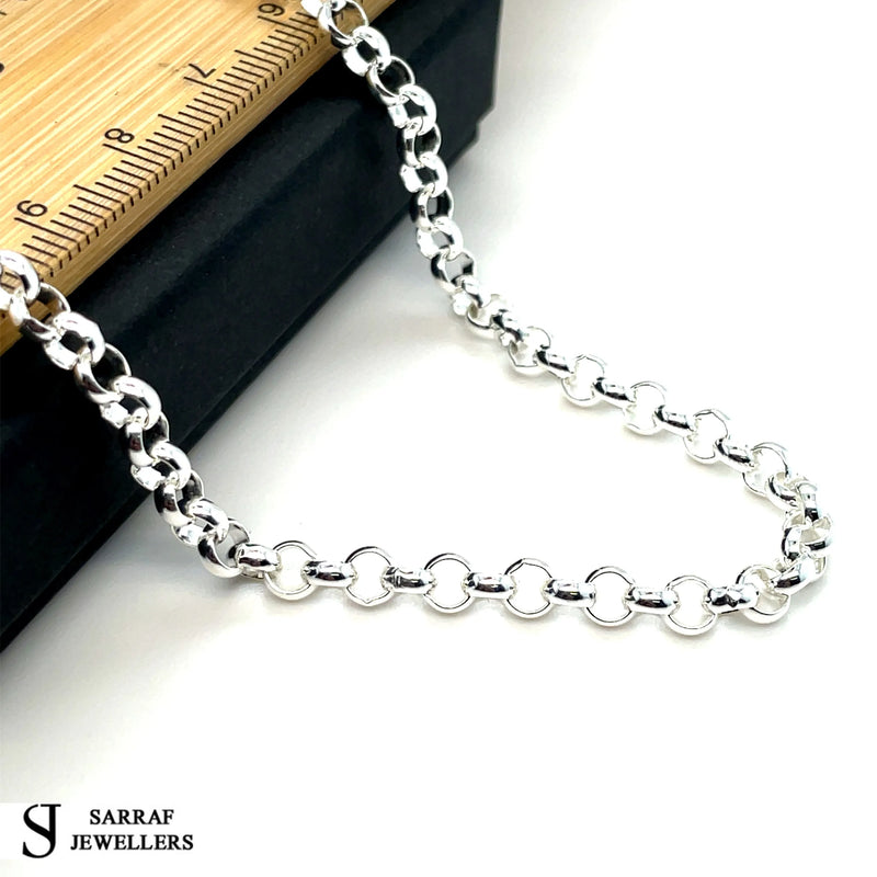 Silver Round Belcher Necklace Plain Light Design Chain UK Hallmarked - 4mm | Shop Online Sarraf Jewellers UK