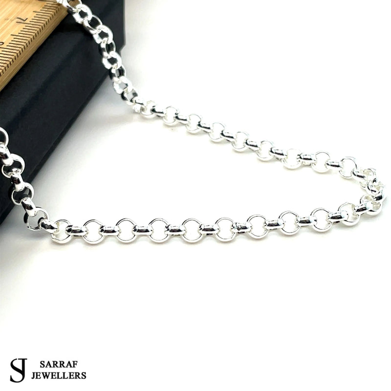 Silver Round Belcher Necklace Plain Light Design Chain UK Hallmarked - 4mm | Shop Online Sarraf Jewellers UK