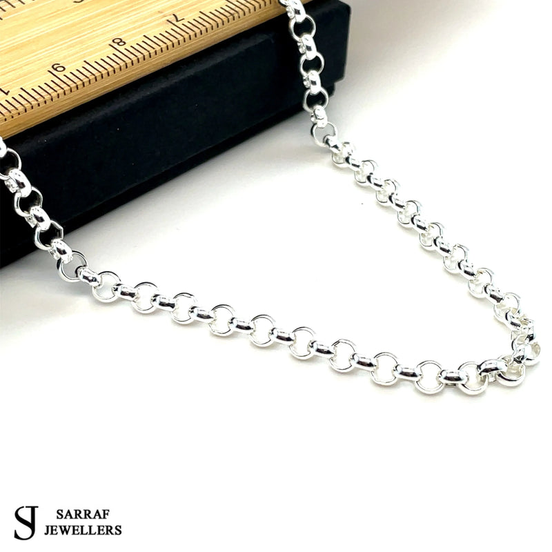 Silver Round Belcher Necklace Plain Light Design Chain UK Hallmarked - 4mm | Shop Online Sarraf Jewellers UK
