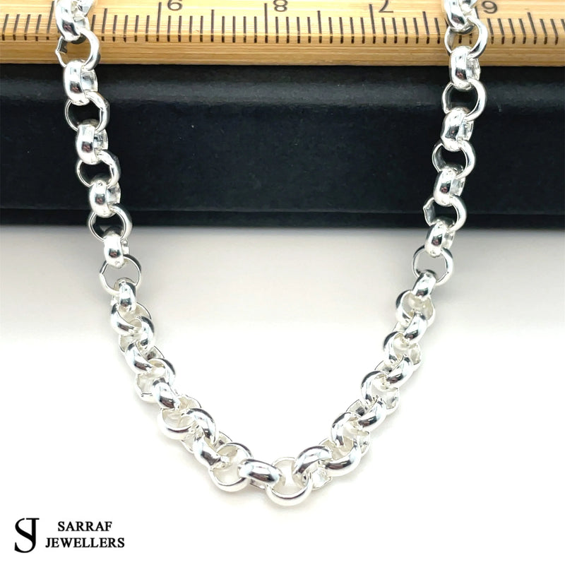 Silver Round Belcher Necklace Plain Light Design Chain UK Hallmarked - 4mm | Shop Online Sarraf Jewellers UK