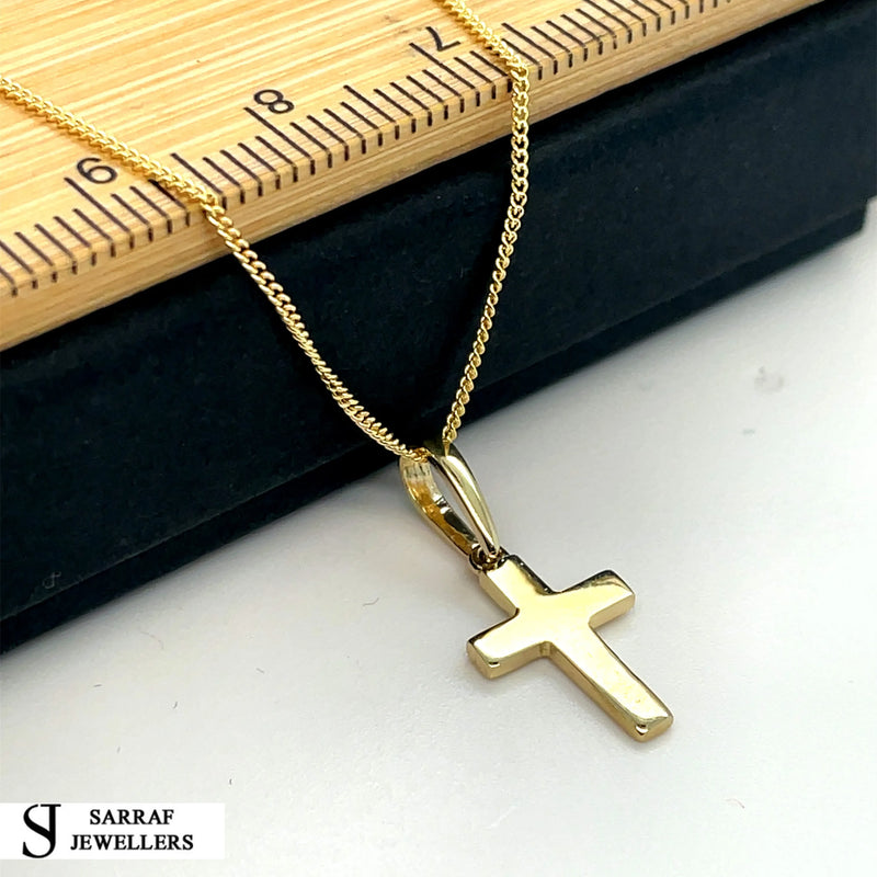 9ct Yellow Gold Plain Oval Cross Pendant | Shop Online Sarraf Jewellers UK