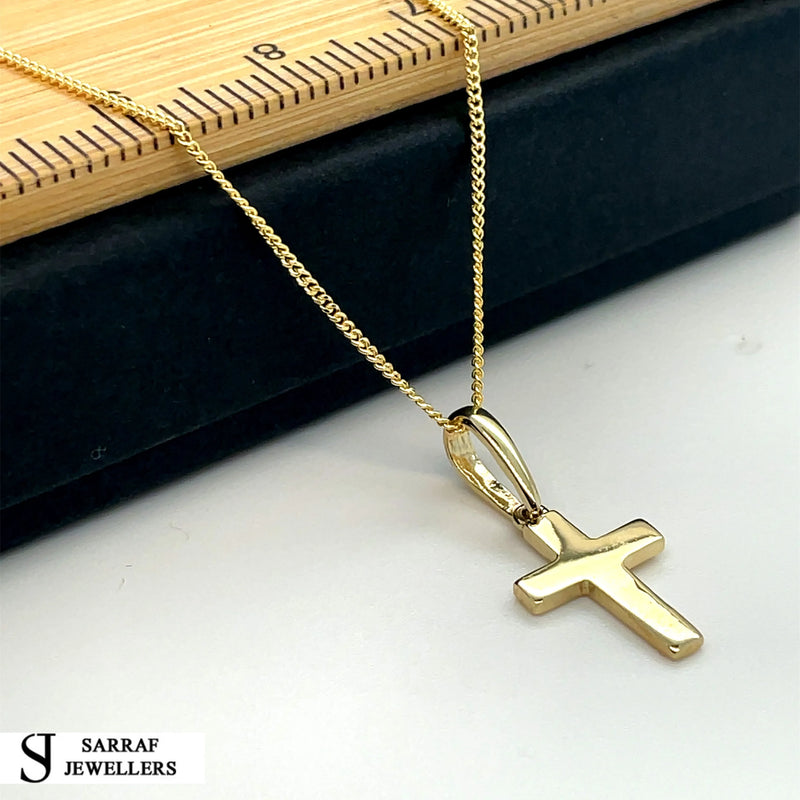9ct Yellow Gold Plain Oval Cross Pendant | Shop Online Sarraf Jewellers UK