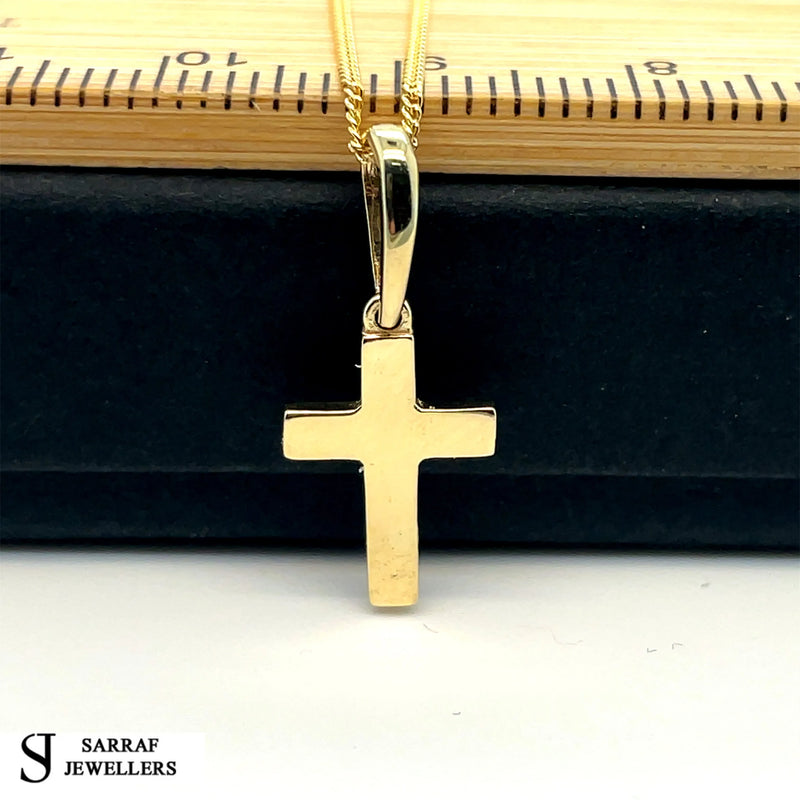 9ct Yellow Gold Plain Oval Cross Pendant | Shop Online Sarraf Jewellers UK