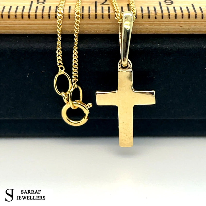 9ct Yellow Gold Plain Oval Cross Pendant | Shop Online Sarraf Jewellers UK