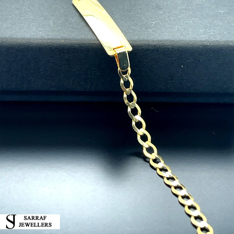 9ct Yellow Gold Babies Plain Curb Link ID Bracelet Engravable - 3mm | Shop Online Sarraf Jewellers UK