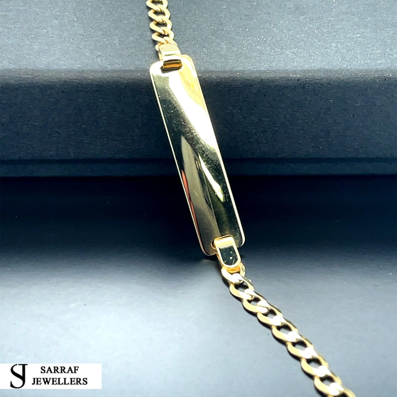 9ct Yellow Gold Babies Plain Curb Link ID Bracelet Engravable - 3mm | Shop Online Sarraf Jewellers UK