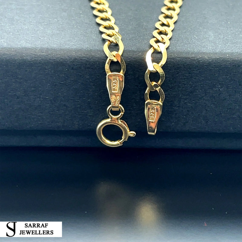 9ct Yellow Gold Babies Plain Curb Link ID Bracelet Engravable - 3mm | Shop Online Sarraf Jewellers UK
