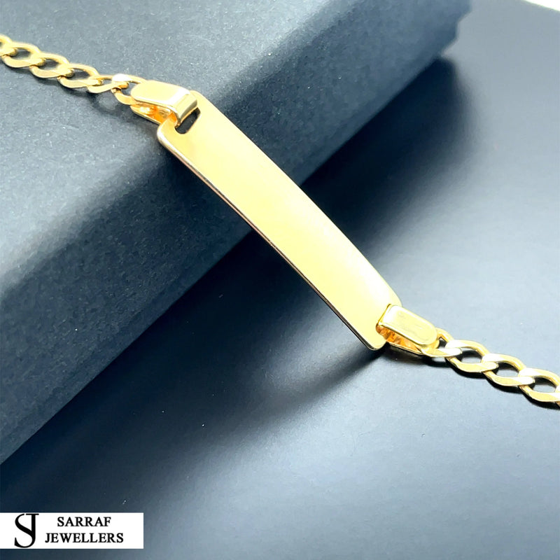 9ct Yellow Gold Babies Plain Curb Link ID Bracelet Engravable - 3mm | Shop Online Sarraf Jewellers UK