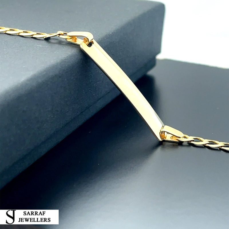 9ct Yellow Gold Babies Plain Curb Link ID Bracelet Engravable - 3mm | Shop Online Sarraf Jewellers UK