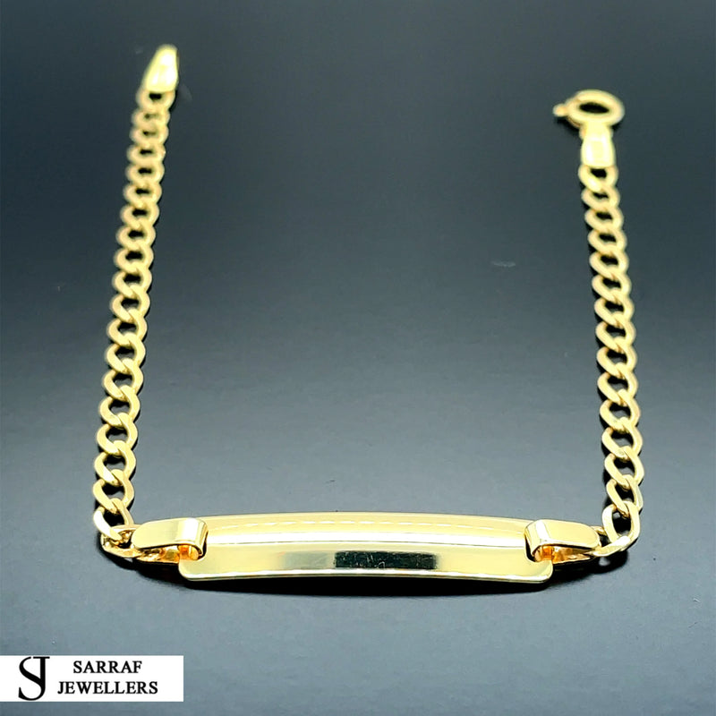 9ct Yellow Gold Babies Plain Curb Link ID Bracelet Engravable - 3mm | Shop Online Sarraf Jewellers UK