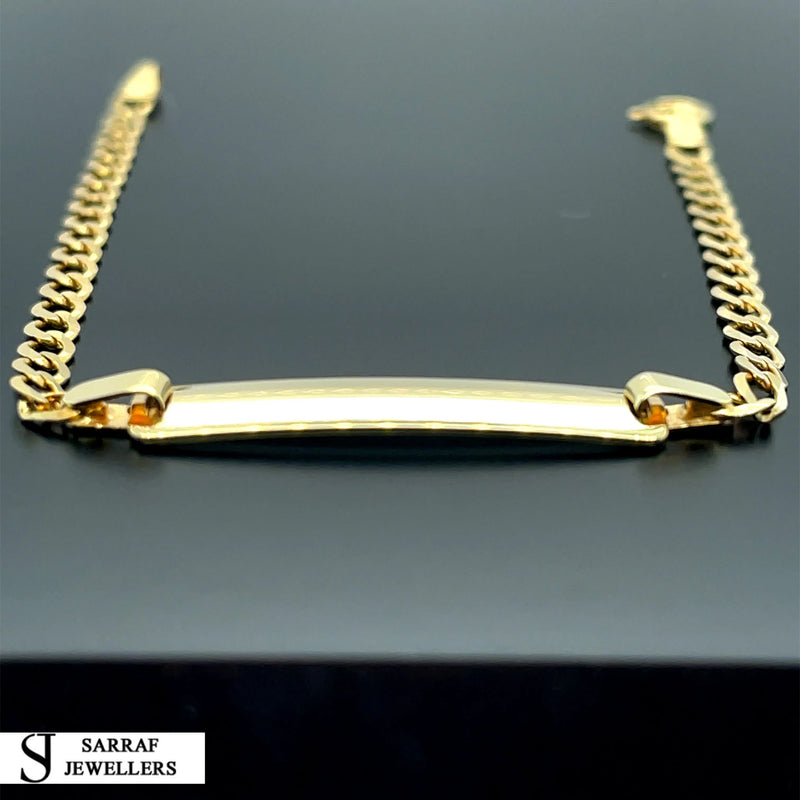 9ct Yellow Gold Babies Plain Curb Link ID Bracelet Engravable - 3mm | Shop Online Sarraf Jewellers UK