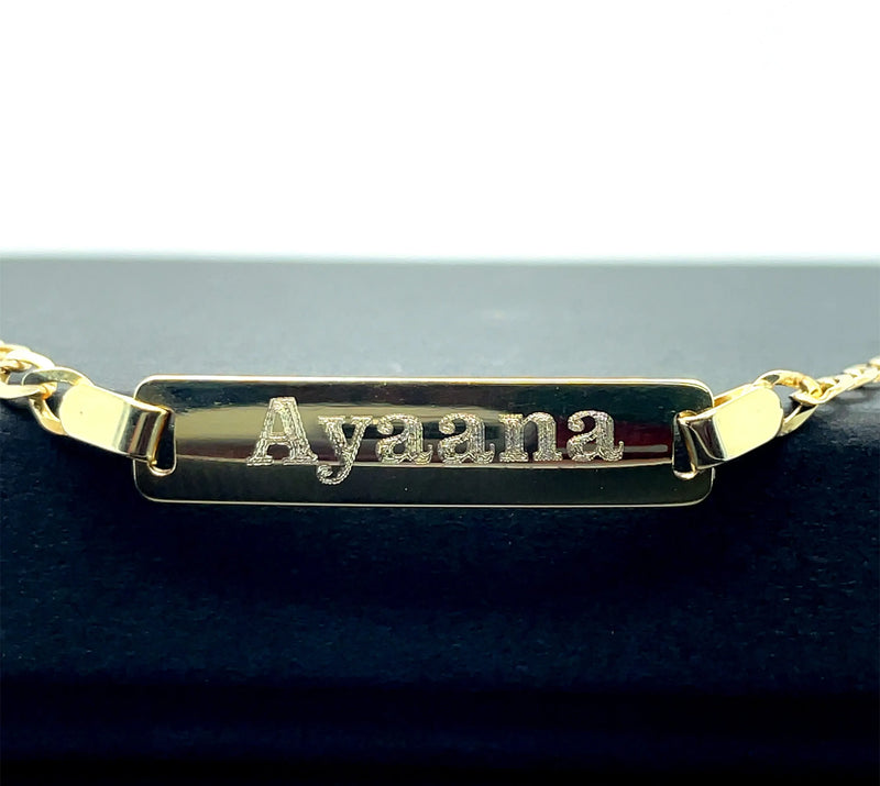 9ct Yellow Gold Babies Plain Curb Link ID Bracelet Engravable - 3mm | Shop Online Sarraf Jewellers UK