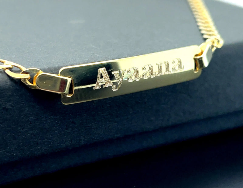 9ct Yellow Gold Babies Plain Curb Link ID Bracelet Engravable - 3mm | Shop Online Sarraf Jewellers UK