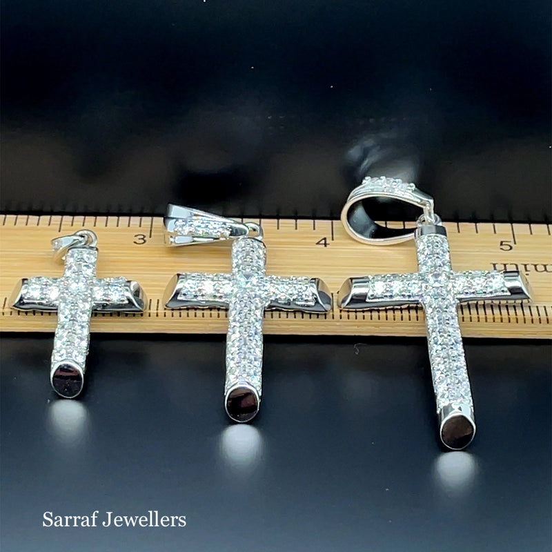 925 Sterling Silver CZ Cross Pendant – Small, Medium, Large Sizes | Shop Online Sarraf Jewellers UK