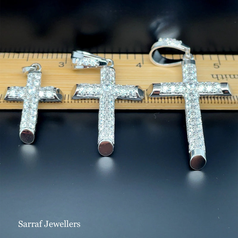 925 Sterling Silver CZ Cross Pendant – Small, Medium, Large Sizes | Shop Online Sarraf Jewellers UK