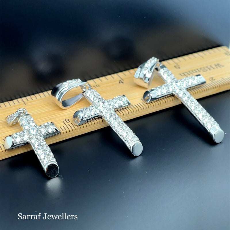 925 Sterling Silver CZ Cross Pendant – Small, Medium, Large Sizes | Shop Online Sarraf Jewellers UK