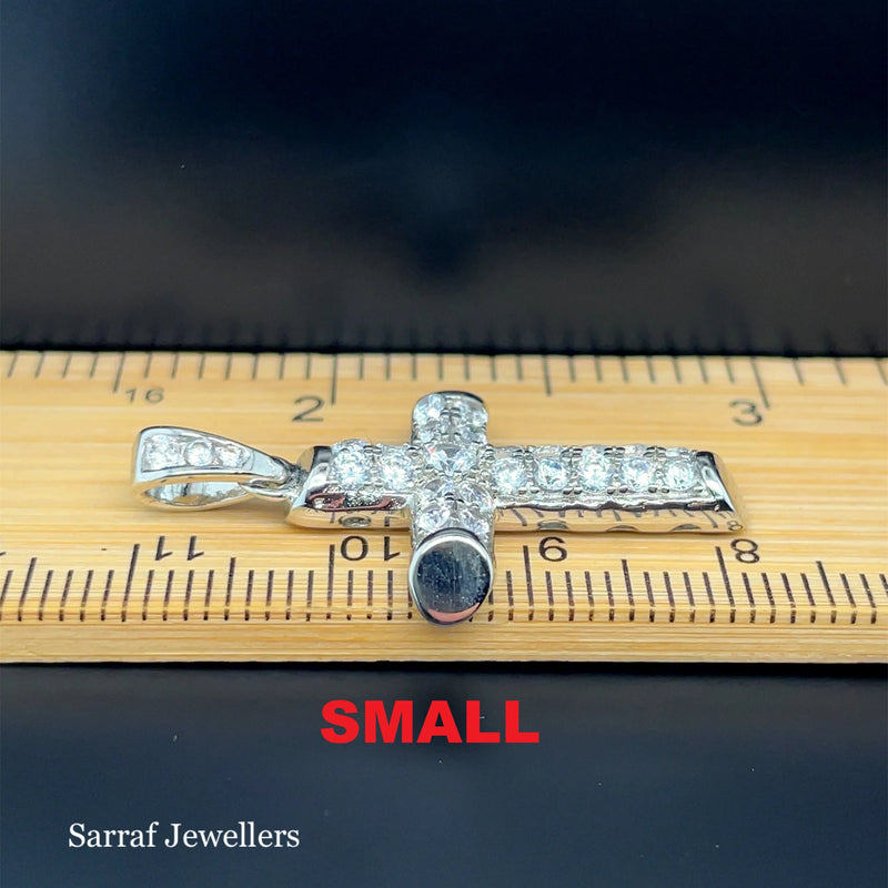 925 Sterling Silver CZ Cross Pendant – Small, Medium, Large Sizes | Shop Online Sarraf Jewellers UK